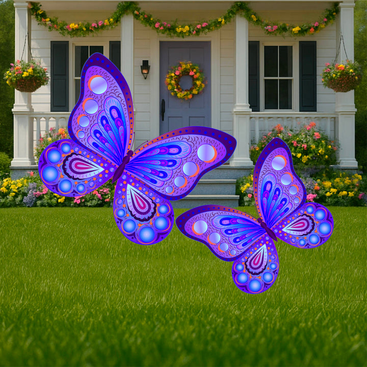 Blue and Purple Spring Yard Art-Bright Purple Butterfly Yard Sign