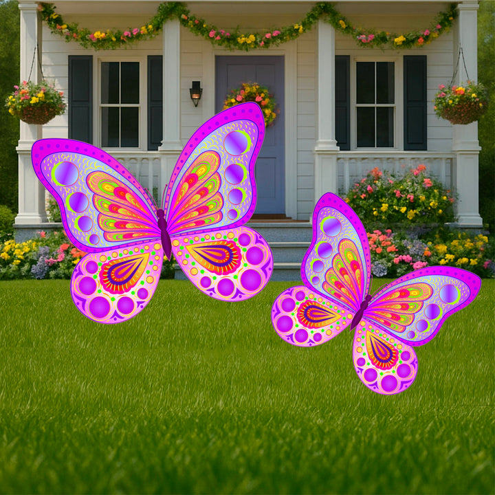 Whimsical Butterfly Yard Stakes – Pink & Neon Garden Decor, Boho Summer Outdoor Art for Lawn or Porch