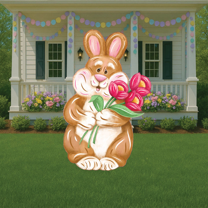 Easter Bunny holds Flowers Outdoor Decoration
