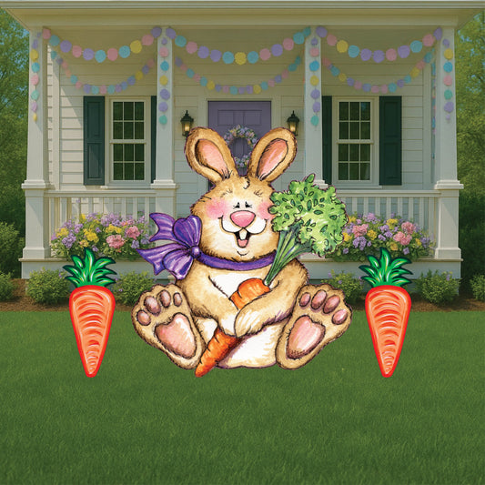 Happy Easter Sitting Bunny with Carrot Outdoor Decoration