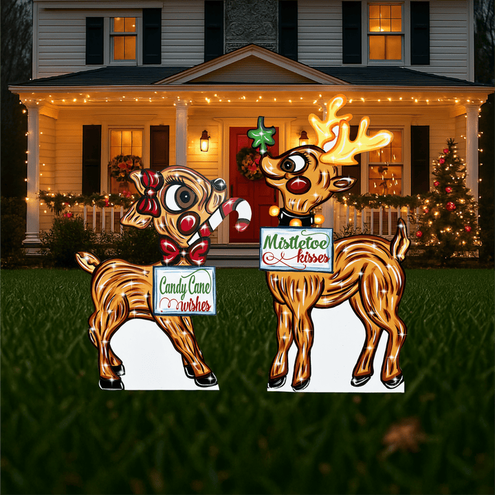 Rudolph and Clarissa Christmas Reindeer with mistletoe Outdoor Decoration