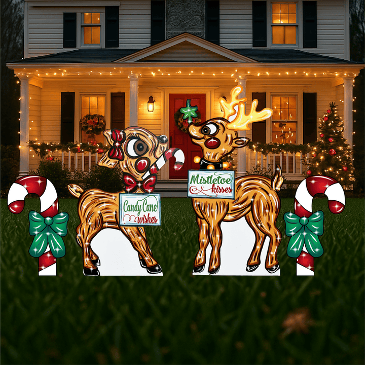 Rudolph and Clarissa Christmas Reindeer with mistletoe Outdoor Decoration