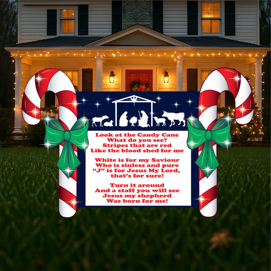 Candy Cane Peppermint Nativity Sign Yard Decoration