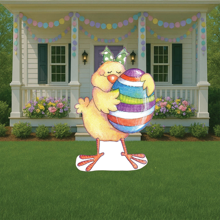 Easter Chick Hugs An Easter Egg Sign Outdoor Decoration