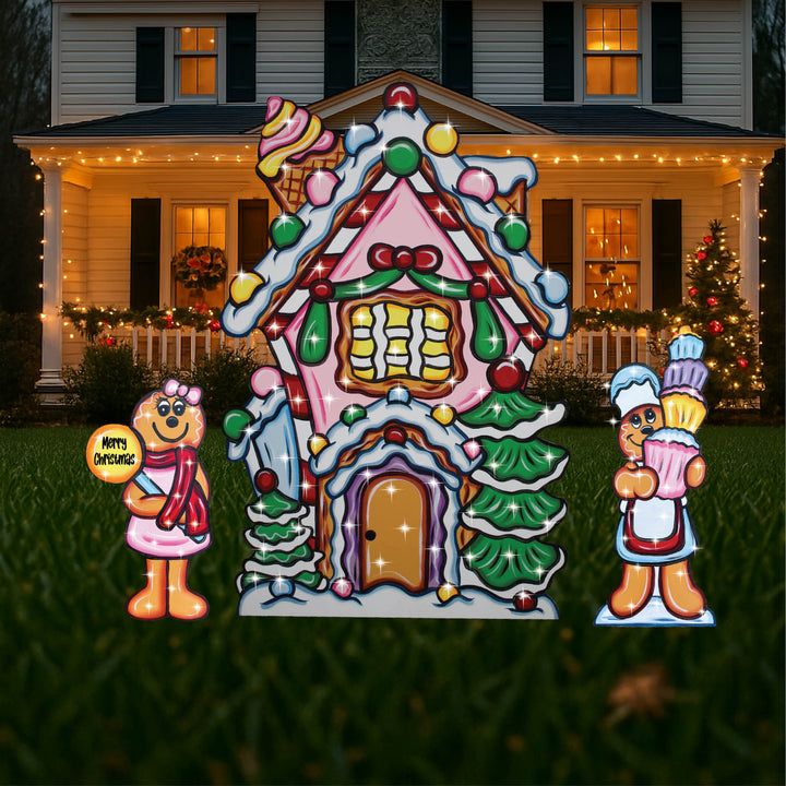 Christmas Gingerbread Bakery House & Kids | Outdoor Holiday Yard Decor Gift | Cupcake Christmas Yard Signs