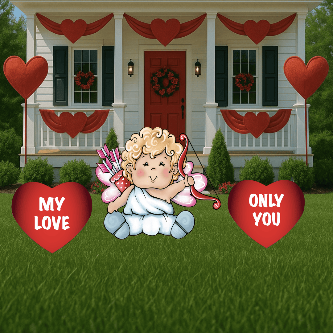 Valentines Cupid with A Bow and Arrows Yard Sign