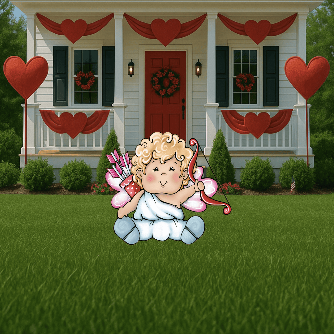 Valentines Cupid with A Bow and Arrows Yard Sign