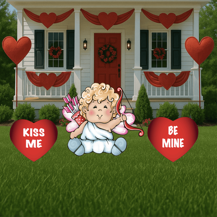 Valentines Cupid with A Bow and Arrows Yard Sign