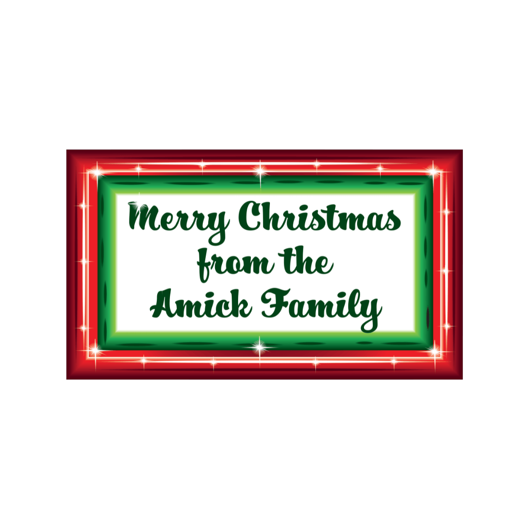 Blank customizable holiday greeting sign digital proof template featuring a decorated multi-color red and green border.