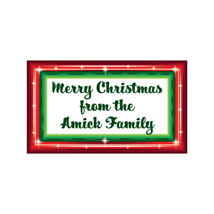Blank customizable holiday greeting sign digital proof template featuring a decorated multi-color red and green border.