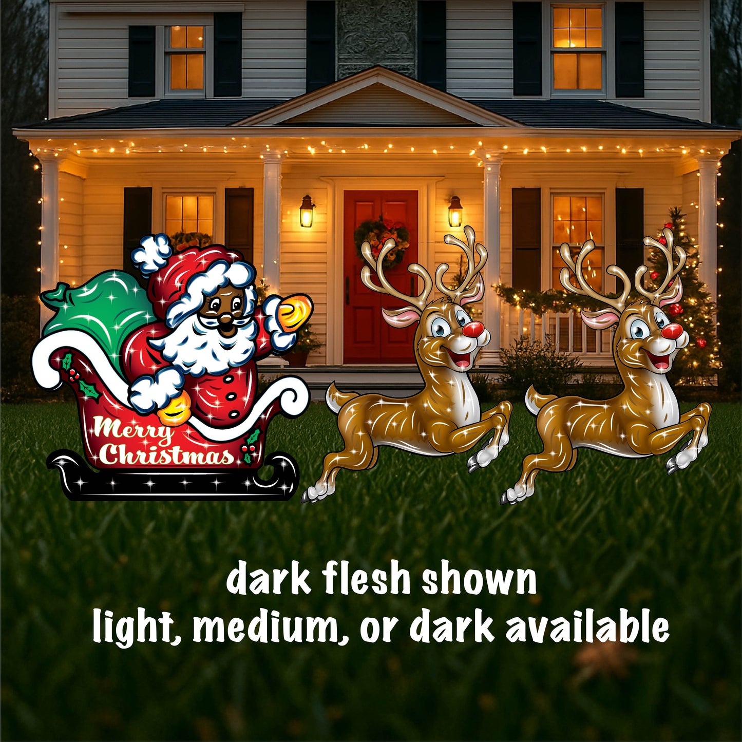 Santa in Sleigh with Flying Reindeers Yard Decoration
