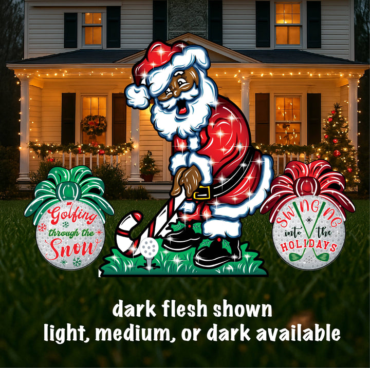 Golf Lover Christmas Lawn Set – Outdoor Holiday Golfing Santa Decor