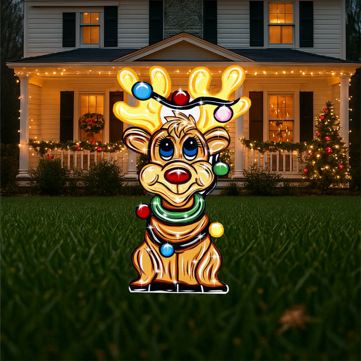 Pair of Lighted Reindeer Yard Signs – Wooden Outdoor Christmas Lawn Décor | Whimsical Holiday Garden Silhouettes