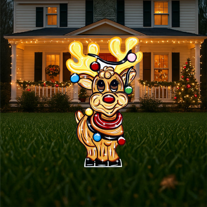Pair of Lighted Reindeer Yard Signs – Wooden Outdoor Christmas Lawn Décor | Whimsical Holiday Garden Silhouettes