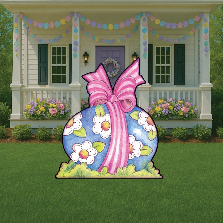 Easter Egg with Pink Bow Outdoor Decoration