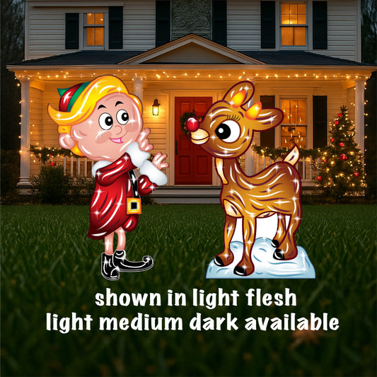 Christmas Rudolph and Elf Hermie Yard Signs