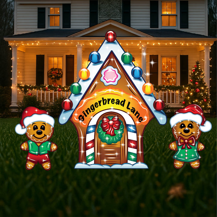 Christmas Yard Art Gingerbread Lane House with kids