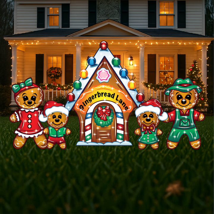 Gingerbread Yard Decor Set – Christmas Gingerbread House + Family Characters | Outdoor Holiday Decorations