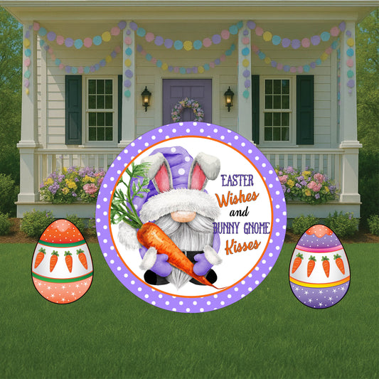 Easter Wishes Bunny Gnome Kisses Sign Outdoor Decoration