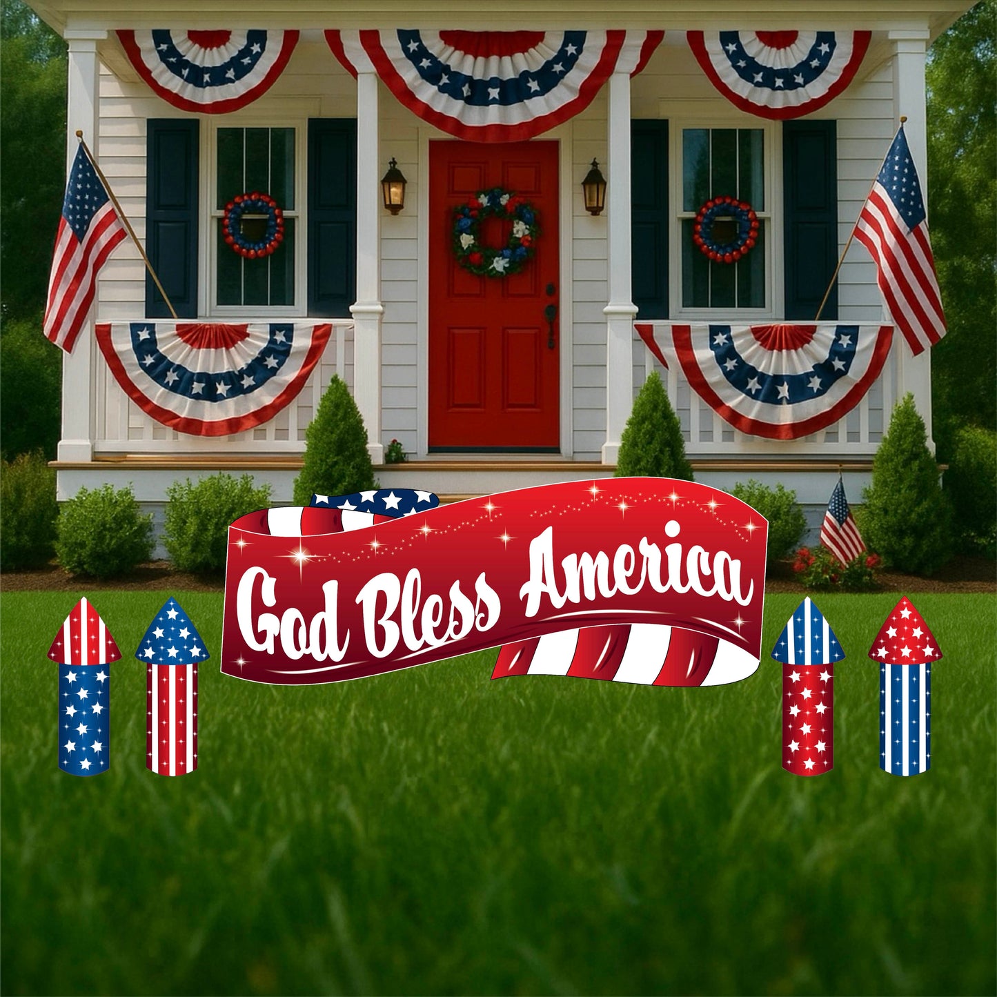 Gold Bless America Banner Yard Signs