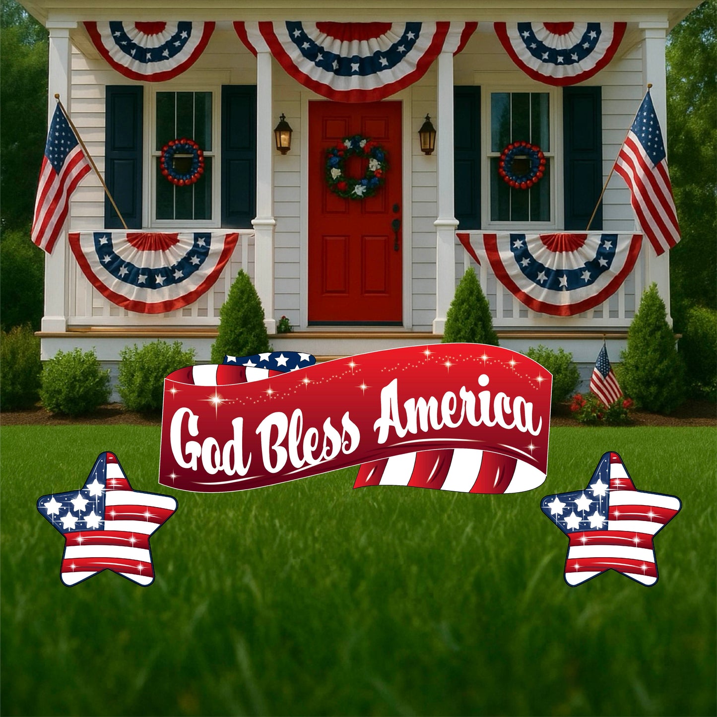 Gold Bless America Banner Yard Signs
