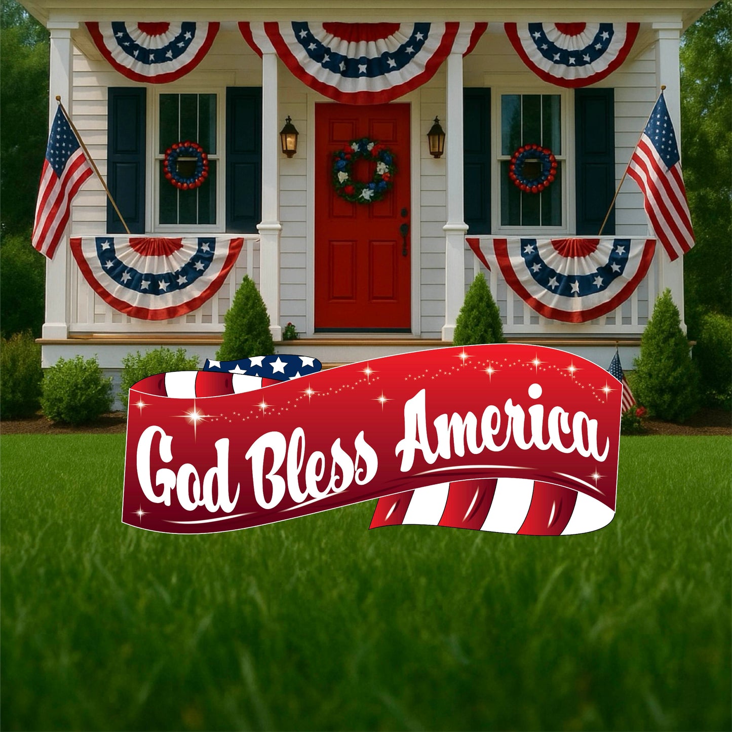 Gold Bless America Banner Yard Signs