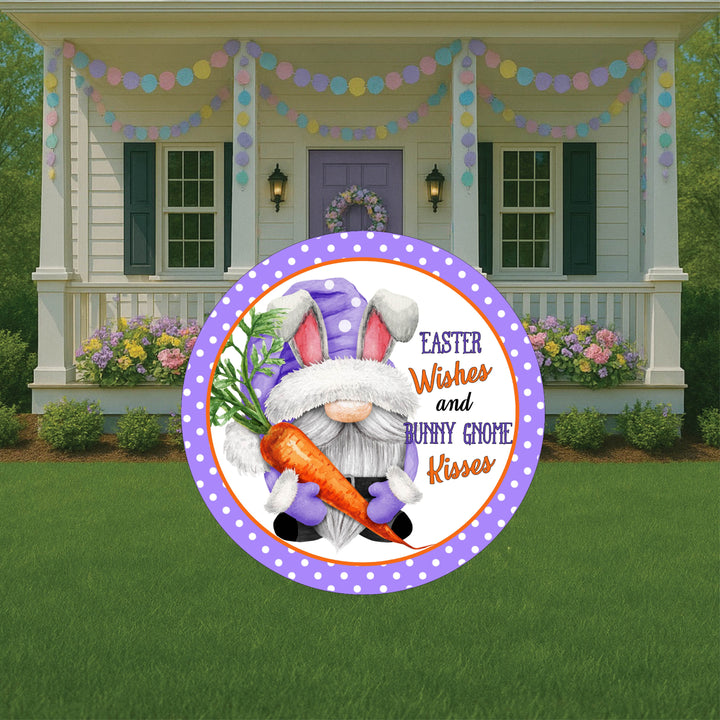 Easter Wishes Bunny Gnome Kisses Sign Outdoor Decoration