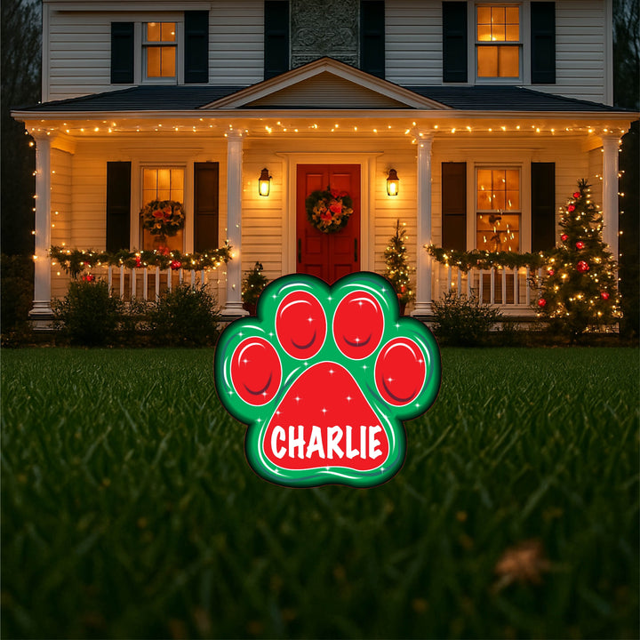 Christmas Pet Paw and Christmas Dog Bone Yard Art Signs