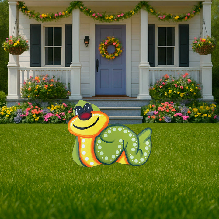 Green or Blue Spring Worm, Playful Turtle Sign Outdoor Decorations