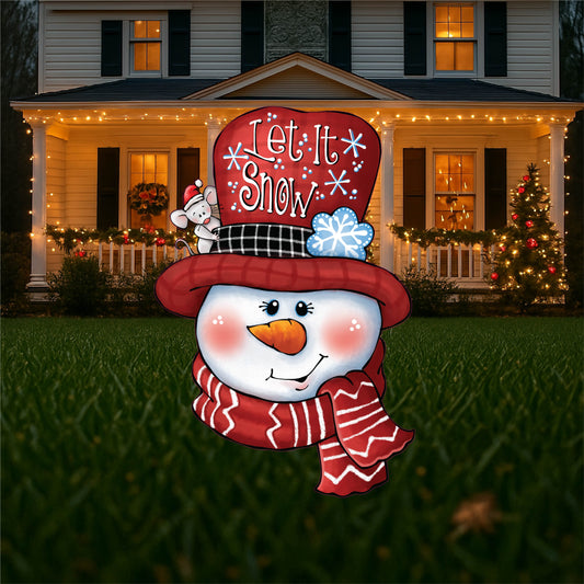 Let It Snow Snowman Head Christmas Yard Art