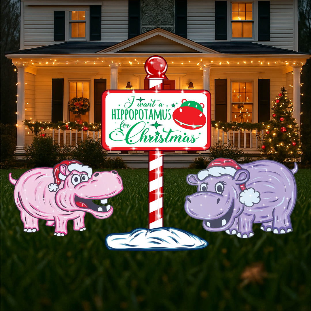 Hippopotamus for Christmas Yard Art