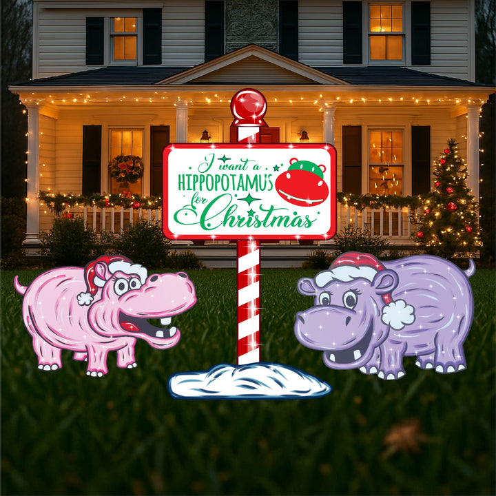 Hippopotamus for Christmas Yard Art