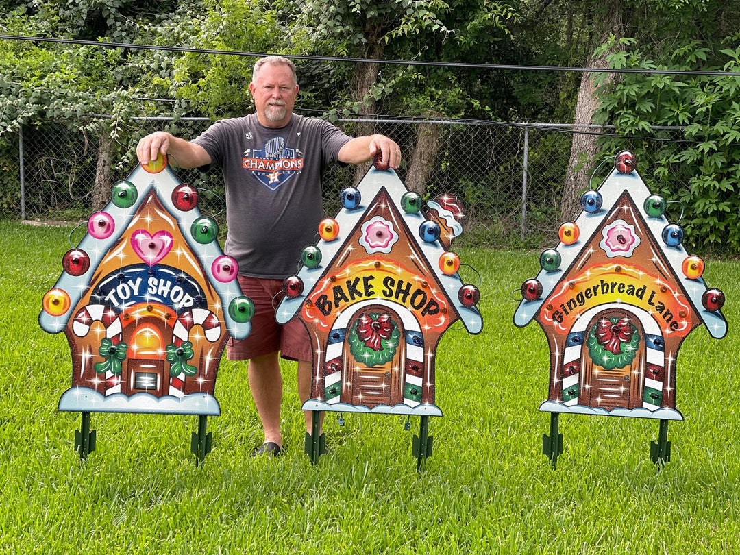 Christmas Gingerbread Lane Yard Décor – Outdoor Holiday Gingerbread Set