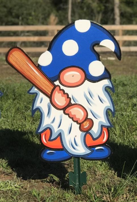 Gnome Yard Art- Polka Dot and Stripe Baseball Gnomes Set of 3