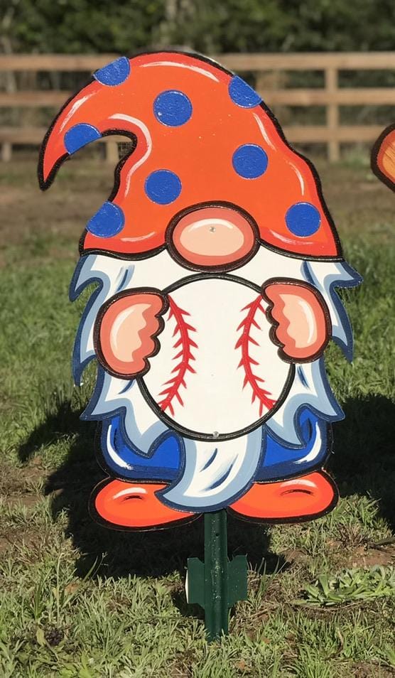 Gnome Yard Art- Polka Dot and Stripe Baseball Gnomes Set of 3