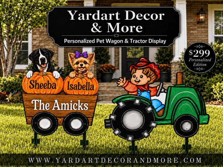 Personalized Welcome Fall Tractor Yard Decor | Pumpkin Patch Outdoor Sign | Cute Fall Display for Kids | Farm Truck & Pumpkin Cart Lawn Art