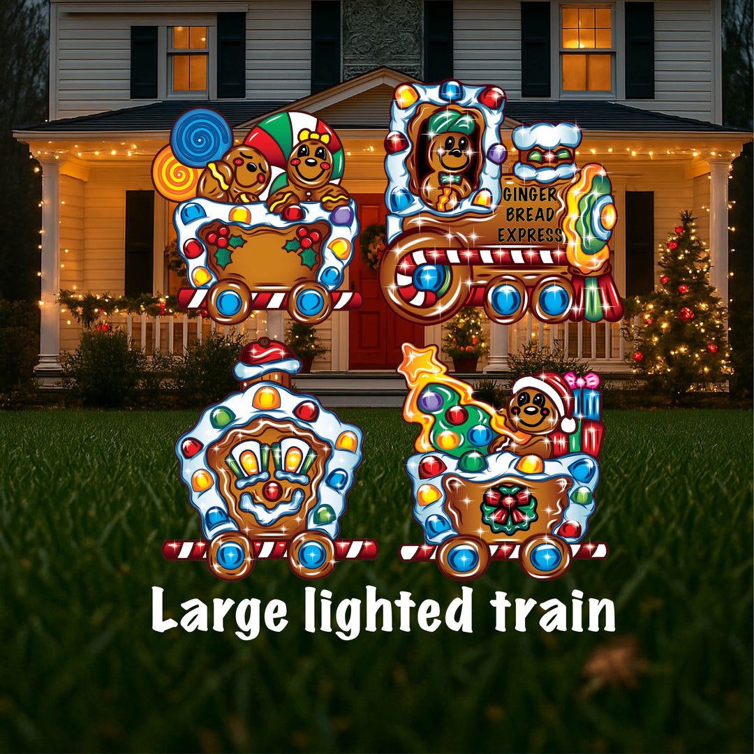 Outdoor Lighted Gingerbread Train – Cute Christmas Lawn Cutouts for Holiday Yard Decor