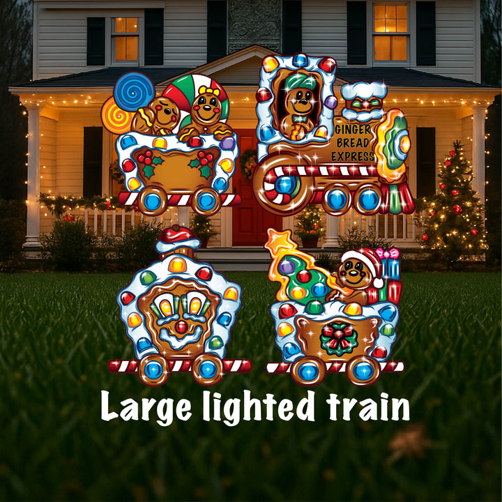 Outdoor Lighted Gingerbread Train – Cute Christmas Lawn Cutouts for Holiday Yard Decor