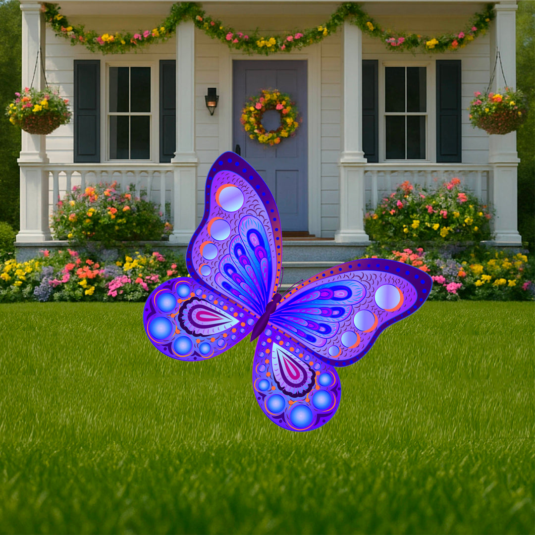 Blue and Purple Spring Yard Art-Bright Purple Butterfly Yard Sign