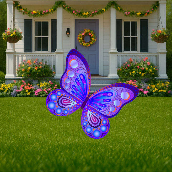 Blue and Purple Spring Yard Art-Bright Purple Butterfly Yard Sign