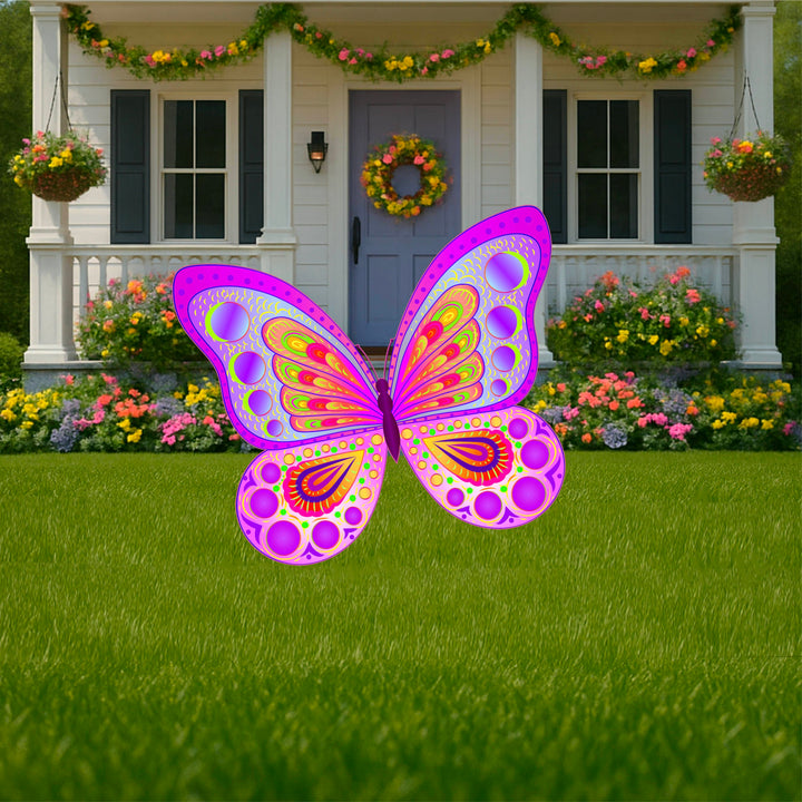 Whimsical Butterfly Yard Stakes – Pink & Neon Garden Decor, Boho Summer Outdoor Art for Lawn or Porch