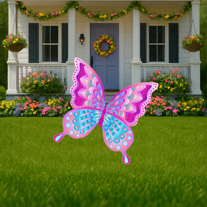 Pink Butterfly Yard Art Sign