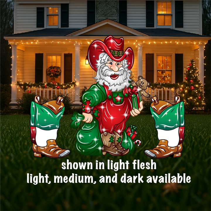 Santa in Overalls with Cowboy Hat Yard Sign