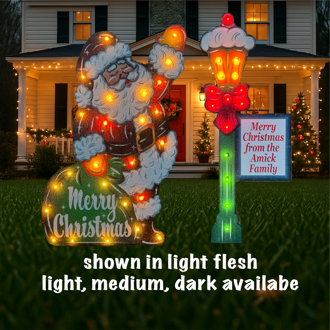 Light-Up Santa with Lamp Post Yard Signs | Personalized Outdoor Christmas Décor