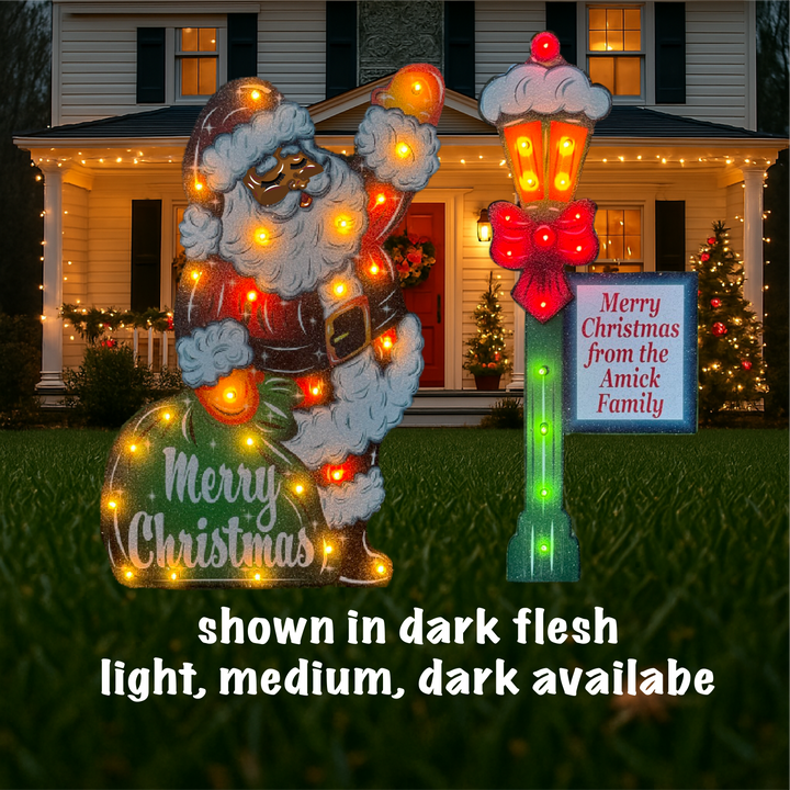 Light-Up Santa with Lamp Post Yard Signs | Personalized Outdoor Christmas Décor
