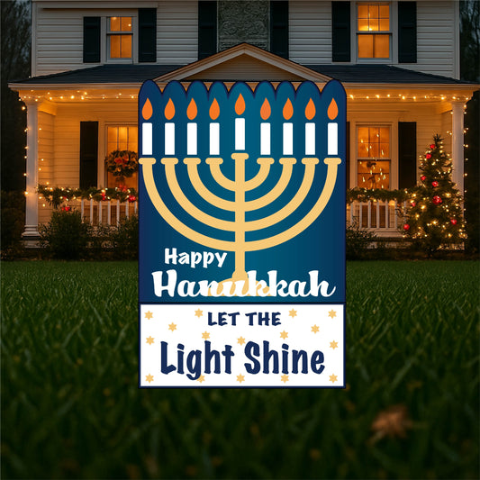 Blue, White, Gold Lighted Menorah for Hanukkah