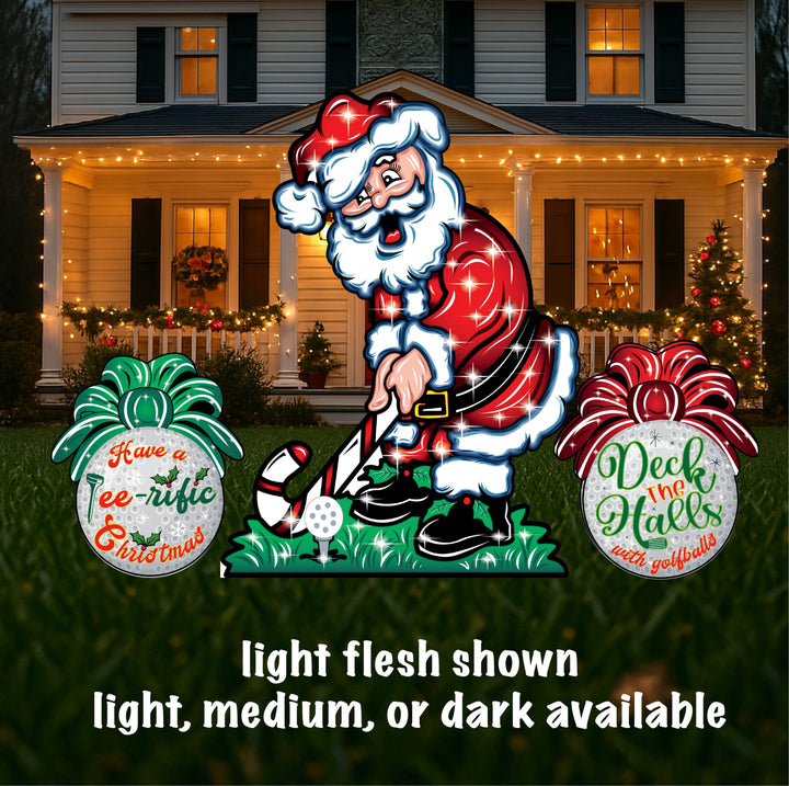 Golf Lover Christmas Lawn Set – Outdoor Holiday Golfing Santa Decor