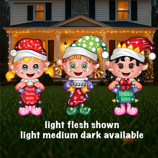 Christmas Yard Art Girl Elves with ornament