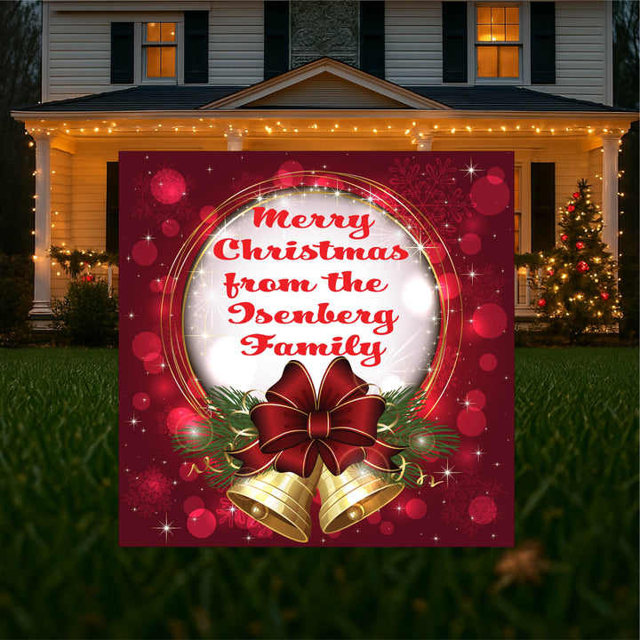 Merry Christmas Family Name Sign with Lights | Personalized Outdoor Yard Décor