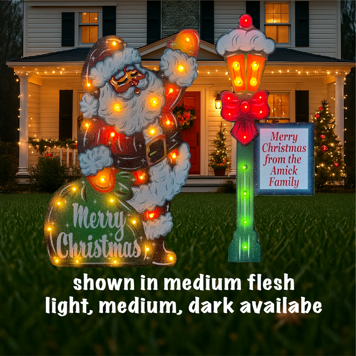 Light-Up Santa with Lamp Post Yard Signs | Personalized Outdoor Christmas Décor